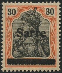 1920, 30 Pf. dunkelrotorange/schwarz auf orangeweiß, Type I, ...