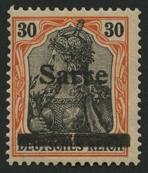1920, 30 Pf. dunkelrotorange/schwarz auf orangeweiß, Type I, "in der ...