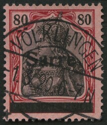 1920, 80 Pf. carmine red / gray black on medium grey red, type I, ...