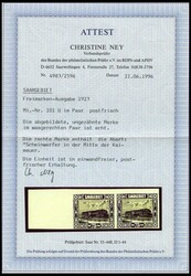 1923, 75 C. "Steingutfabrik", ungezähnt, im waagerechten Randpaar, ...