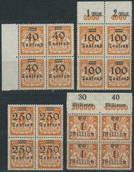 1923, 40 - 250 T and 1 million. on 10000 M. in block of four, mint ...