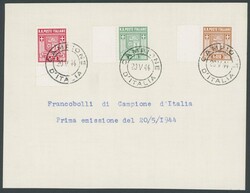 1944, 0.05 und 0.20 Fr. "Wappen", gezähnt 11½, auf Karte mit ...