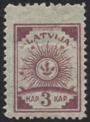 1919, 3 K. lilac, three sided perforated L 11 ½, above perforated L ...