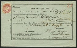 1864, 5 Kr. rose with red registered cancel on return receipt from ...