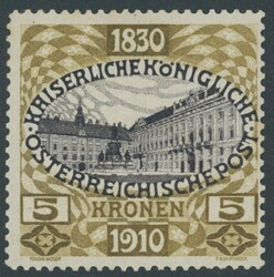 1910, 5 Kr. 80. birthday, rest of hinge, superb, Michel 140.-