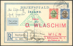 1931, Iceland flight, Icelandic post, scarce picture postcard to ...