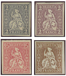 1861/62: Lot vier ungezähnte Farbproben in versch. Farben der ...