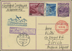 1. Segelluftpost Jungfraujoch 1935 (17. Sept.): 10 Rp. Bildpost-Karte ...