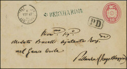 1867: Tüblibrief 10 Rp. karminrot (oben verkürzt + fehlende Klappe) ...