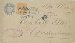 1872: Tüblibrief 30 Rp. ultramarin mit Zusatzfrankatur Sitz. ...