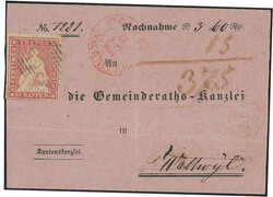 1854: Lot zwei Strubelmarken auf Streifband, resp. Briefstück der 3. ...