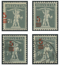 1921: Aufbrauchsausgabe 5 auf 7½ Rp. grau Type 2, schöne ...