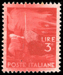 1945 - 3 lire Democratica (553), macchie di colore diffuse e ...