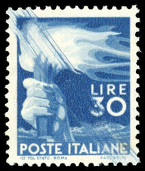 1945 - 30 lire Democratica (563), evidenti striatura diagonali di ...