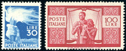 1945 - 30 lire e 100 lire Democratica (563,565), gomma originale ...