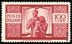 1946 - 100 lire Democratica, I lastra, dent. 14 x 14, carta grigia, ...