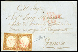 1863 - 10 cent. arancio brunastro IV emissione di Sardegna (14Dg), ...