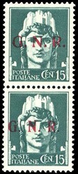 1943 - 15 cent., soprastampa G.N.R. di Brescia, coppia verticale con ...