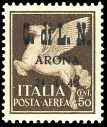 ARONA 1945 - 50 cent. posta aerea soprastampati (15), gomma originale ...