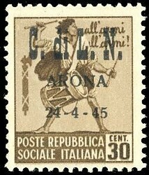 ARONA 1945 - 30 cent. soprastampato, senza filigrana (17), gomma ...