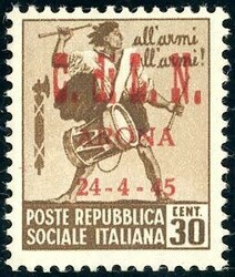ARONA 1945 - 30 cent. soprastampato in carminio (21), gomma originale ...