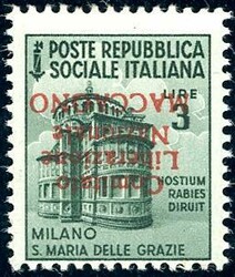 MACCAGNO 1945 - 3 lire Monumenti Distrutti, soprastampa capovolta ...