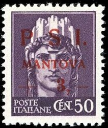 MANTOVA 1945 - 3 lire su 50 cent. soprastampato, senza punto dopo la ...