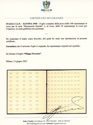 SAVONA 1945 - Foglio completo della prova delle cento soprastampe in ...