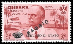 SERVIZIO AEREO 1934 - 25 + 2 lire carminio scuro, Coroncina, ...