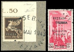 OCCUPAZIONE FRANCESE FEZZAN POSTA AEREA 1943 - 50 cent. bruno e 7,50 ...