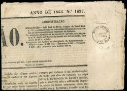1853 - 9 cent. Gazzette Estere (B1), su giornale completo A Nacao del ...