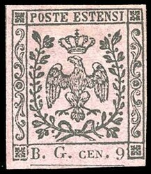 1853 - 9 cent. violetto grigio, lettere B.G. grandi (1), nuovo, senza ...