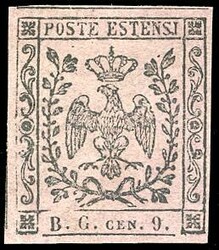 1853 - 9 cent. violetto grigio, lettere B.G. piccole (2), nuovo, ...