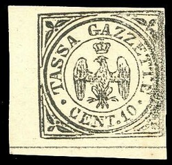 1859 - 10 cent. nero Aquilotto, varietà stampa smossa (5a), perfetto ...