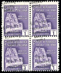 IMPERIA 1945 - 1 lira, soprastampa capovolta e obliqua (8b), blocco ...