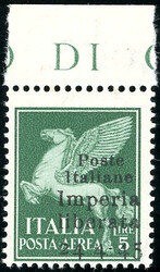 IMPERIA 1945 - 5 lire posta aerea, soprastampa fortemente spostata a ...