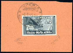 IMPERIA 1945 - 2 lire ardesia soprastampato, senza trattino tra "24" ...