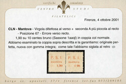 MANTOVA 1945 - 1,90 lire + 10 cent., soprastampa recto verso, al ...