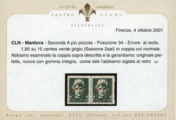 MANTOVA 1945 - 1,85 lire su 15 cent., soprastampa recto-verso, al ...
