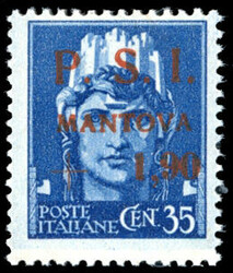 MANTOVA 1945 - 1,90 lire + 35 cent. Imperiale, soprastampato, errore ...