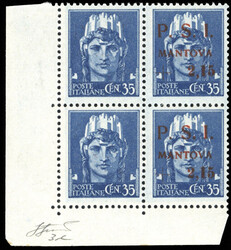 MANTOVA 1945 - 2,15 lire su 35 cent., blocco di quattro, gli ...