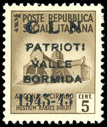 VALLE BORMIDA 1945 - 5 cent., soprastampa modificata (1A), gomma ...