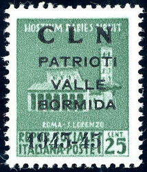 VALLE BORMIDA 1945 - 25 cent. verde smeraldo, Monumenti Distrutti, ...