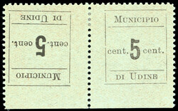 UDINE 1918 - 5 cent. verde oliva, coppia orizzontale tète-bèche ...