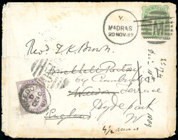 INDIA/GRAN BRETAGNA 1889 - Redirected with additional franking