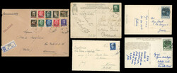 OCCUPAZIONI 1920/1941 - Quattro cartoline e una busta affrancate con ...