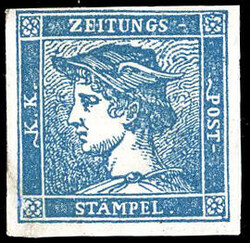 1854 - 3 cent. Mercurio azzurro, II tipo (2) , nuovo senza gomma, ...