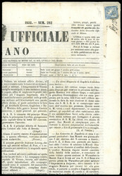 1852 - 3 cent. Mercurio azzurro, I tipo (1), perfetto, usato in ...