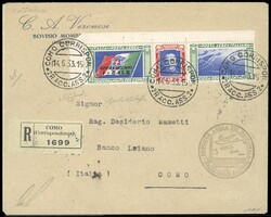 1933 - 44,75 + 5,25 lire Trittico I-BALB, angolo di foglio (52A), ...