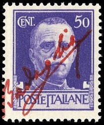 1943 - 50 cent. Imperiale, soprastampa in rosso vermiglio "Badoglio" ...